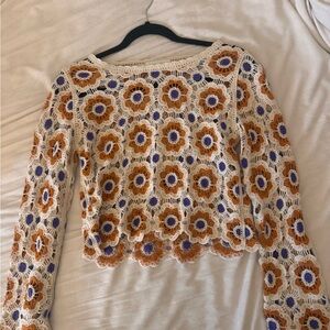 Rebellion Brown and Orange Cropped Embellished Blouse